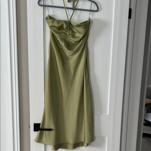 Versatile Olive Satin Slip Dress